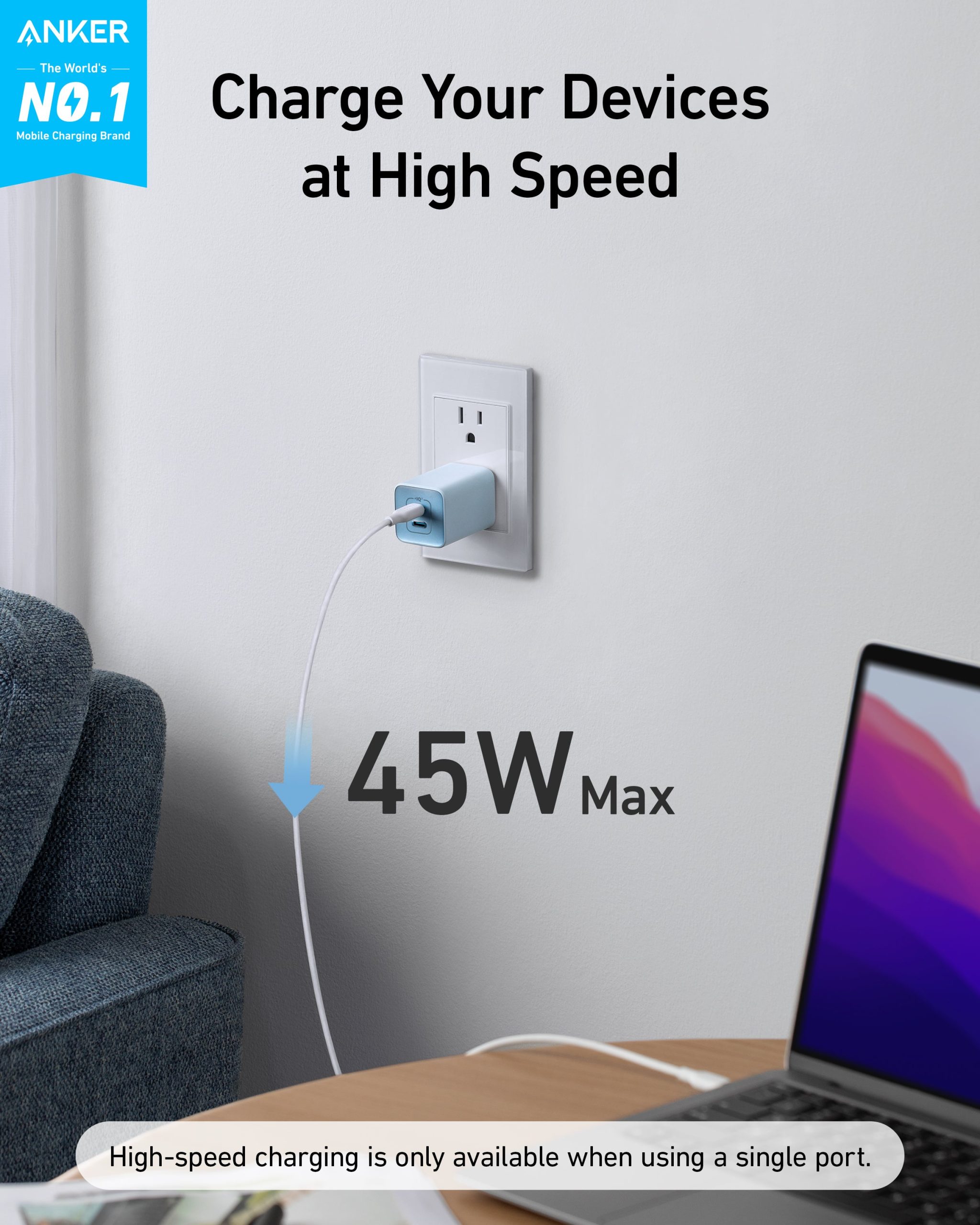 Anker 523 Charger (Nano 3, 47W) and New Nylon USB-C to USB-C 100W Cable (10 ft) - Image 3