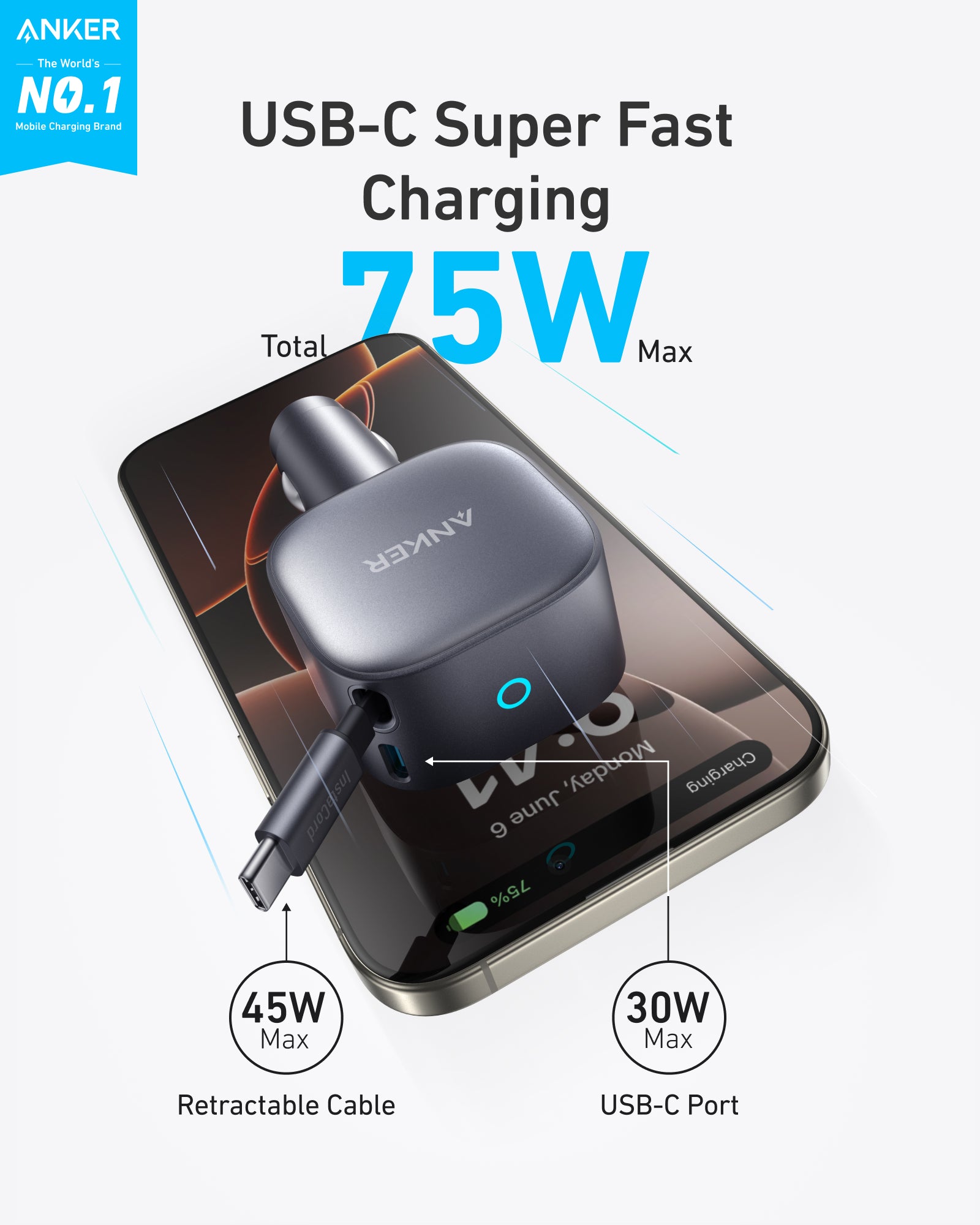 Anker Nano 75W Car Charger and Anker Prime USB-C to USB-C Cable (240W, Upcycled-Braided) - Image 3